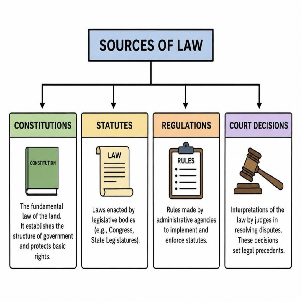 Sources of Law: Constitutions, Statutes, Regulations, and Court Decisions
