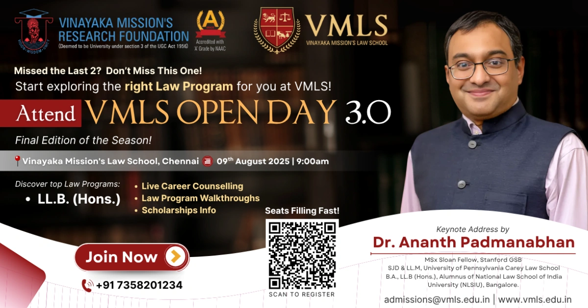 Vinayaka Mission's Law School (VMLS) Hosts Open Day 2025 on Aug 9th 2025