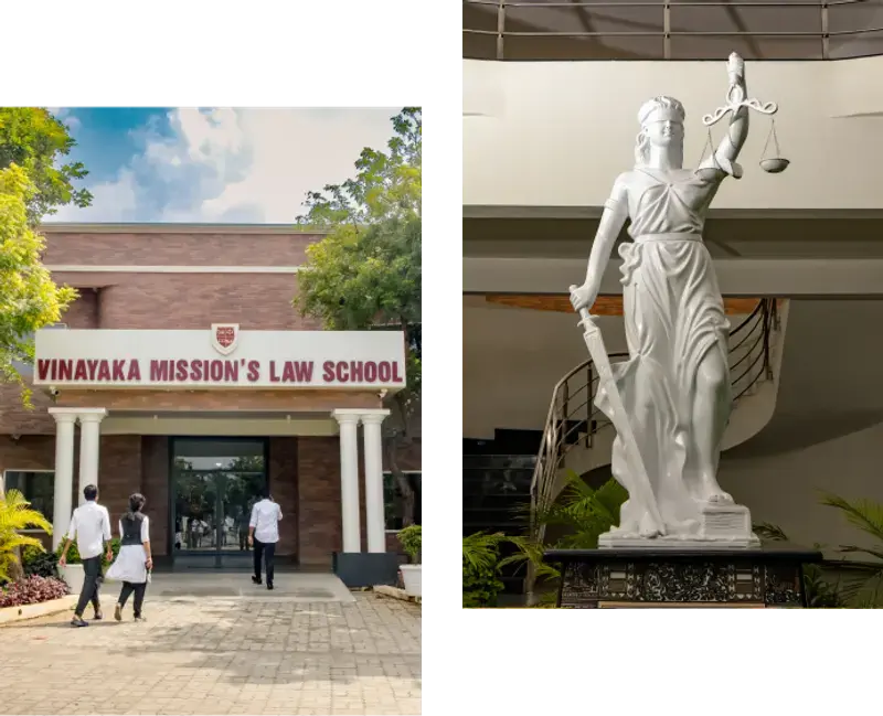 Vinayaka Mission's Law School campus and Lady Justice statue